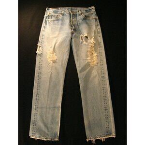 Levis 501 Men's Faded Blue Jeans 35 X 34(Tag) Distressed Button Fly